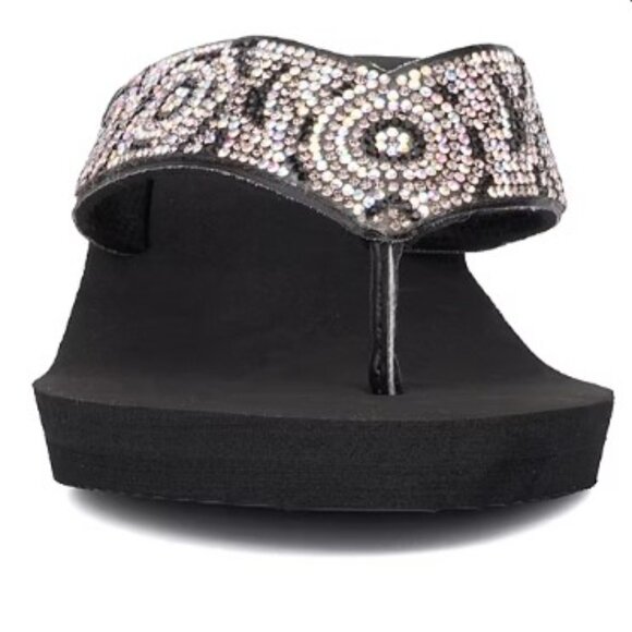 Mixit - Women's Rose Wedge Sandals in Black Beading - Picture 11 of 12